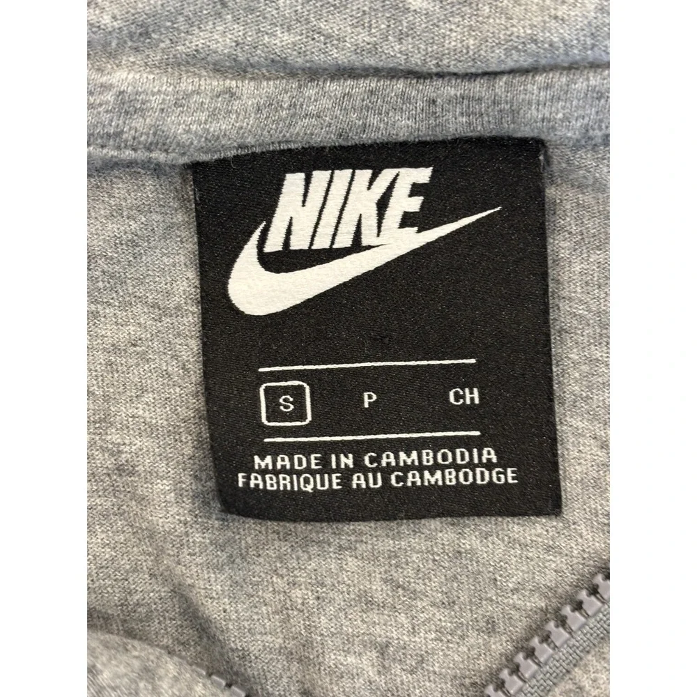 Nike Girls Gray Full Zip Hoodie Sweatshirt White Stripe Swoosh Logo Size S